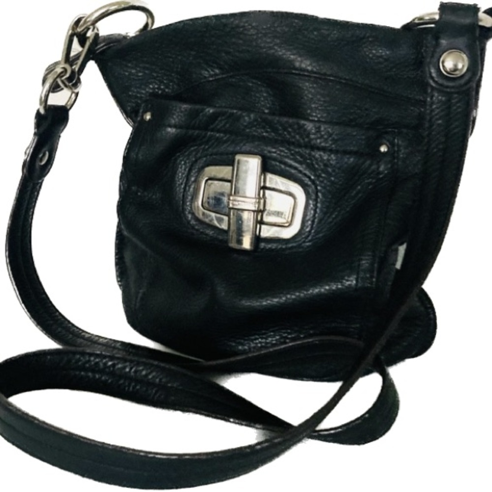 B. Makowsky Crossbody Purse Black Leather Shoulder Bag Animal Print Interior EUC